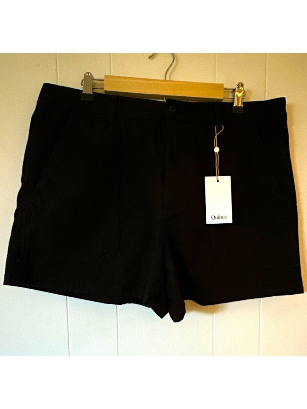 Quince Womens Organic Stretch Cotton Twill Utility Shorts Pockets Black 16